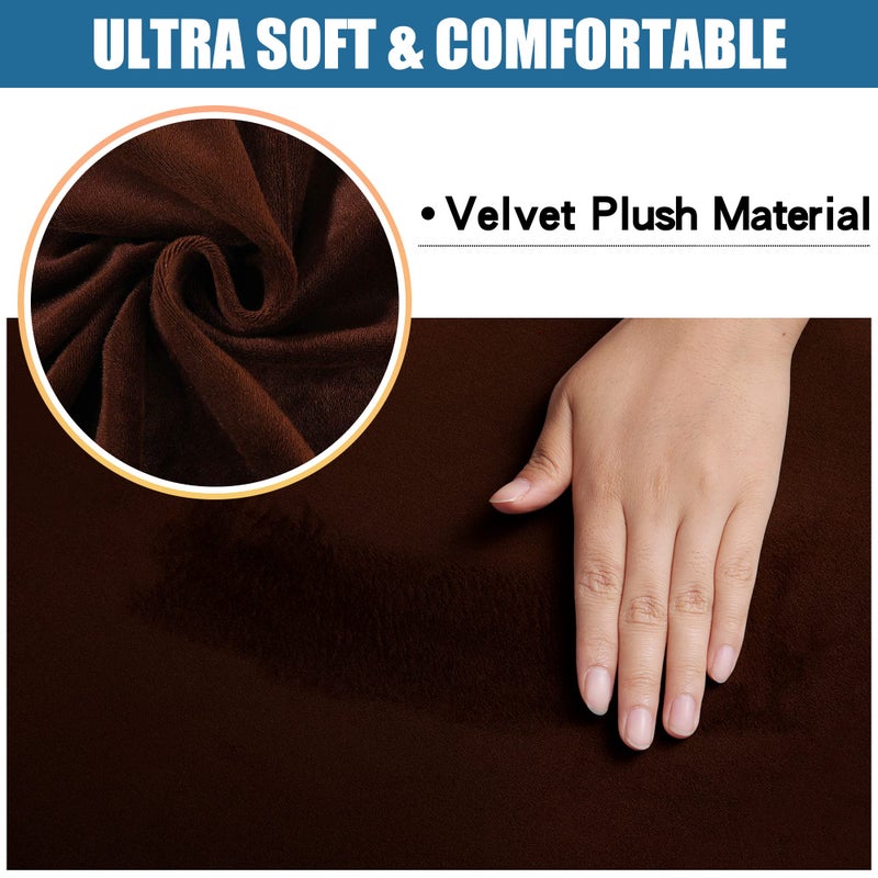 Smiry Velvet Seat Covers for Dining Room Chair Set of 4, Stretch Fit Removable Washable Chair Seat Cushion Protector Slipcovers with Ties, Coffee - Image 2